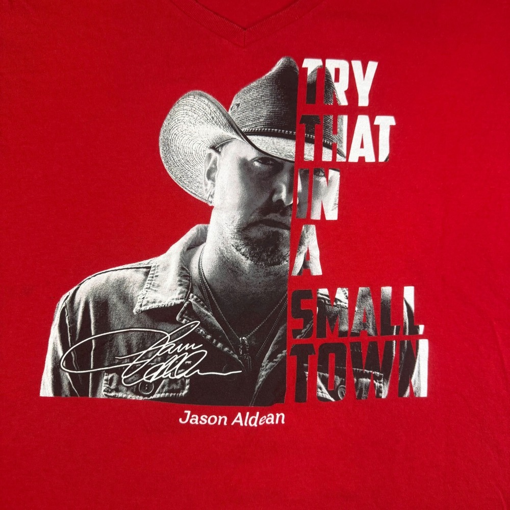 Jason Aldean Try‎ That In A Small Town Red V-Neck Country T-Shirt Womens XL